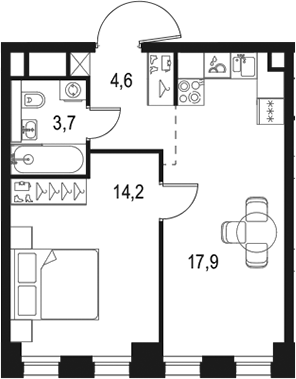 2-комн., 40.4 м², 24/40 этаж, ЖК «Левел Селигерская»