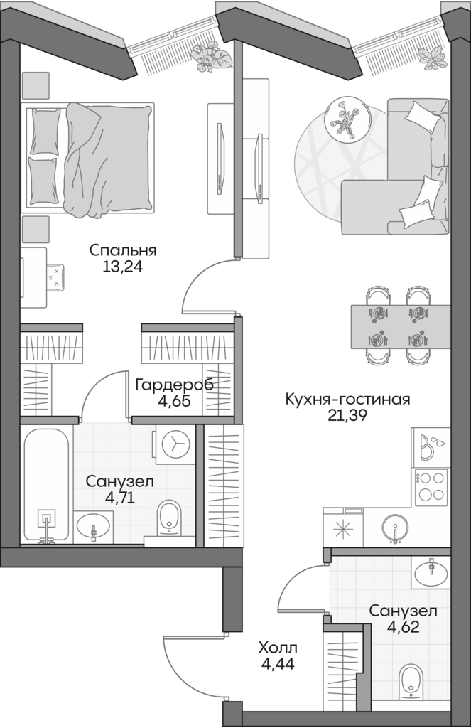 2-комн., 52.7 м², 7/10 этаж, ЖК «Инсайдер»
