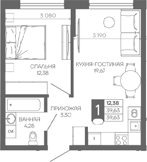 1-комн. квартира, 39.63 м² в ЖК Иначе в Молодежном — фото 2