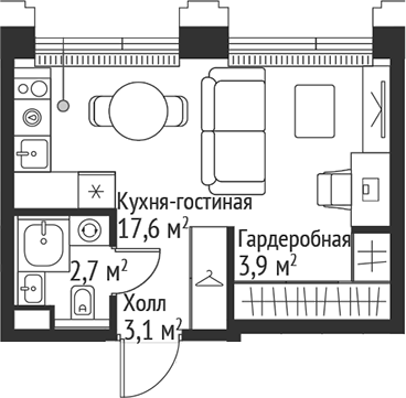 Студия, 27.3 м², 15/45 этаж, ЖК «СЕТ»