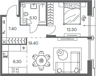 2-комн., 50.5 м², 9/12 этаж, ЖК «Инджой»