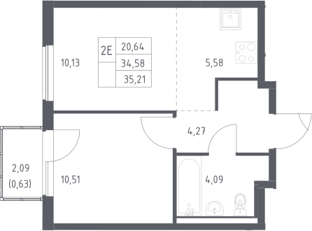 2-комн., 34.58 м², 17/17 этаж, ЖК «Горки Парк»