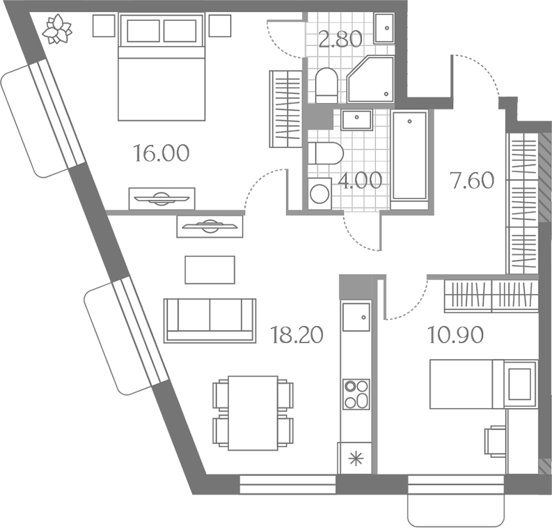 3-комн., 59.5 м², 2/8 этаж, ЖК «Дмитровское Небо»