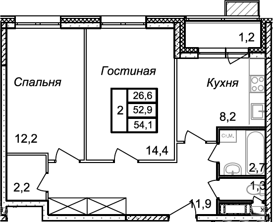 2-комн. Квартал Светлый