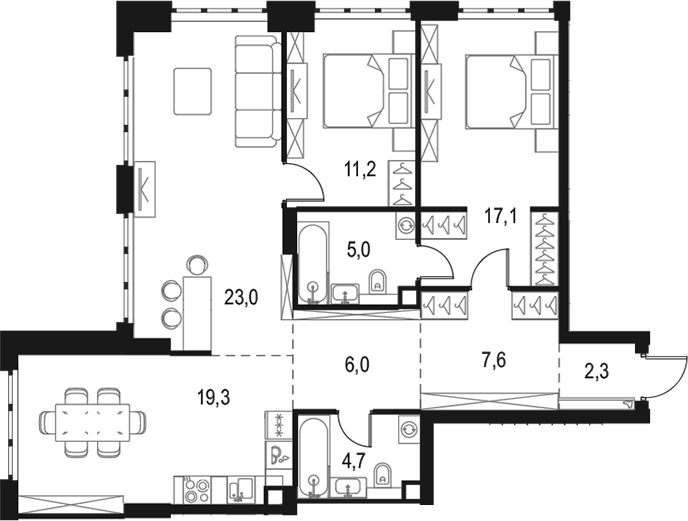 4+ комнаты, 96.2 м², 48/50 этаж, ЖК «Левел Южнопортовая»