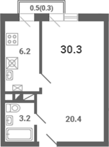 1-комн., 29.8 м², 3/4 этаж, ЖК «Южная Долина»