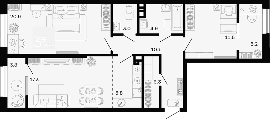 3-комн. квартира, 76.8 м² в ЖК Хозяин Морей — фото 2
