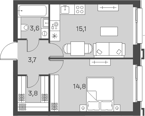 2-комн., 41 м², 3/21 этаж, ЖК «Портленд»