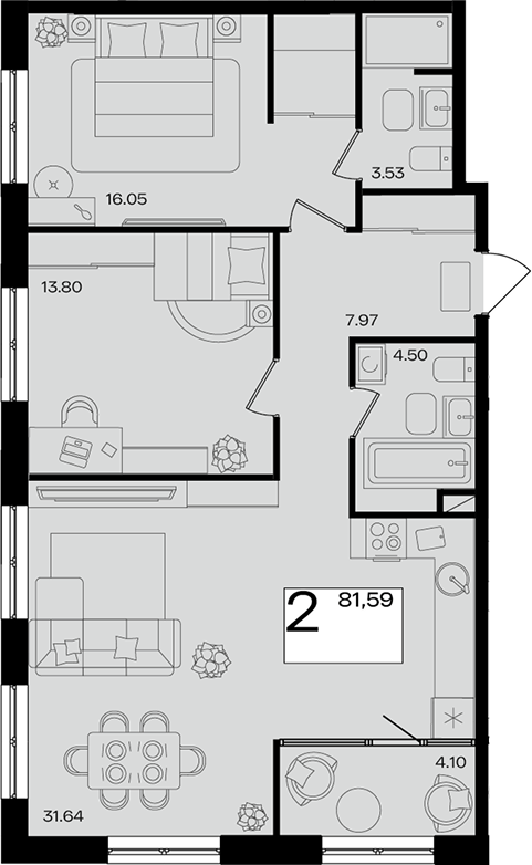 3-комн. квартира, 79.04 м² в ЖК Патрики — фото 2