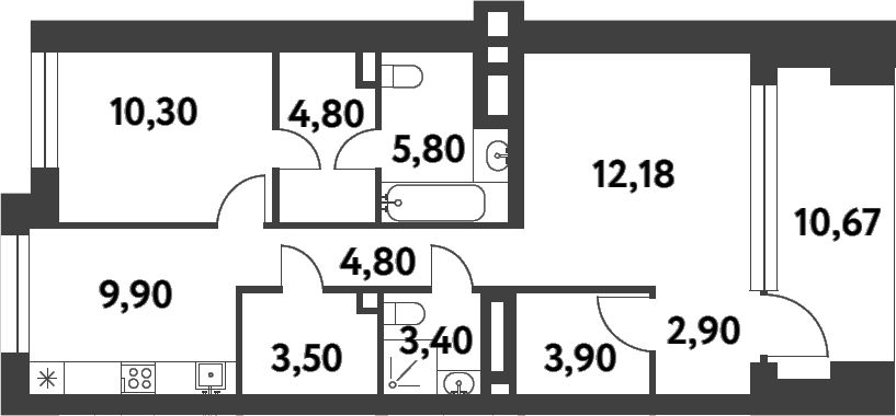 2-комн., 61.48 м², 1/16 этаж, ЖК «Смарт Гарден»