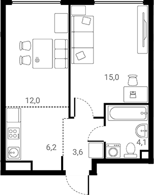 1-комн., 40.9 м², 3/25 этаж, ЖК «Лесная Коллекция»