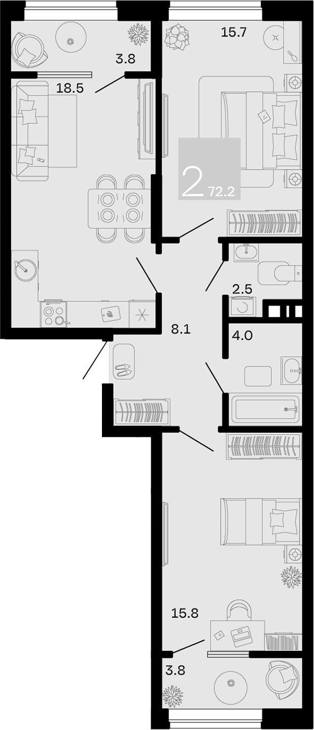 2-комн. квартира, 64.6 м² в ЖК Хозяин Морей — фото 2