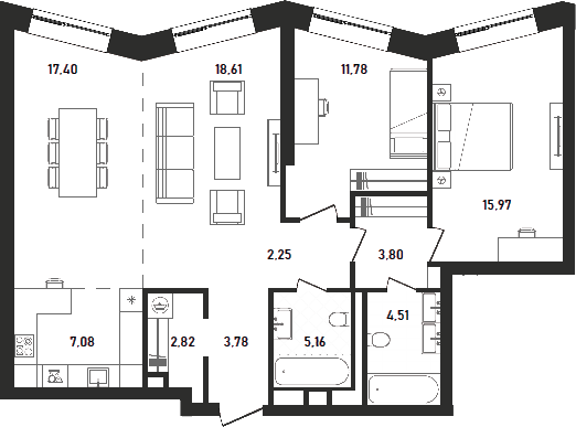 3-комн., 93.16 м², 23/33 этаж, ЖК «Репаблик»