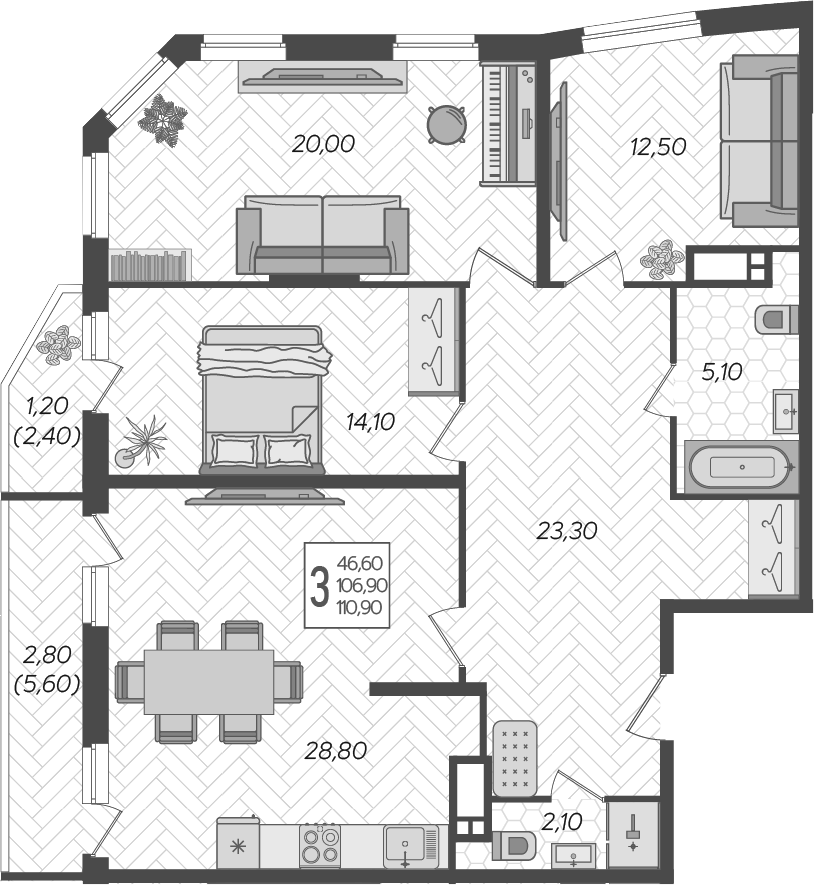 4-комн. квартира, 109.4 м² в ЖК Зеленодар — фото 2