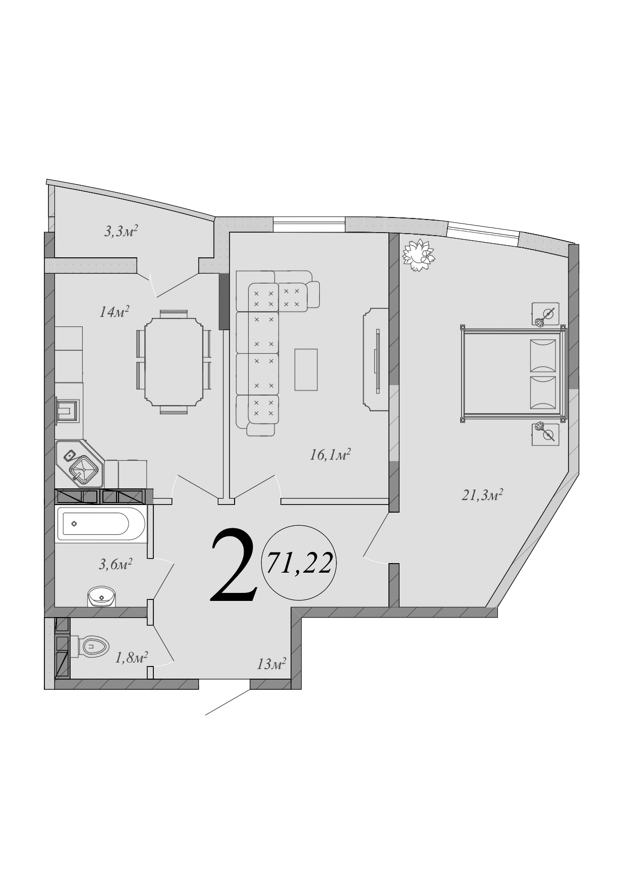 2-комн. квартира, 69.57 м² в ЖК Радонеж — фото 3