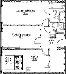 2-комн., 70.6 м², 5/29 этаж, ЖК «Наметкин Тауэр»