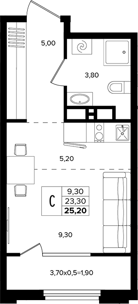 Студия, 23.3 м², 4/12 этаж, ЖК «Лермонтов Парк»