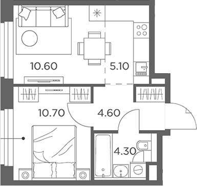 2-комн., 35.3 м², 10/23 этаж, ЖК «Белый Град»