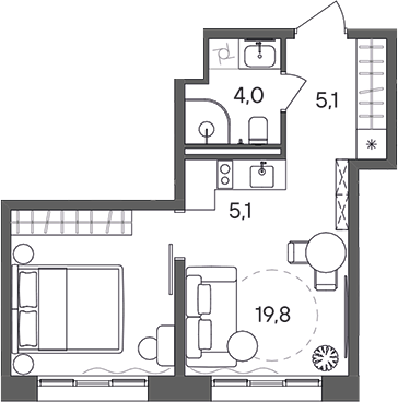 Студия, 34 м², 19/24 этаж, ЖК «СТОУН Сокольники»