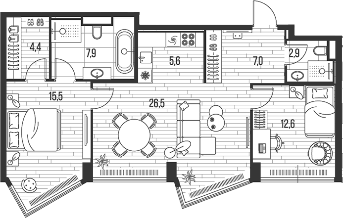 3-комн., 82.4 м², 19/39 этаж, ЖК «HIGH LIFE»