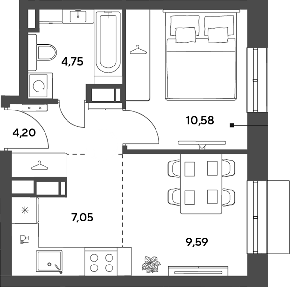 2-комн., 36.17 м², 11/12 этаж, ЖК «Публицист»