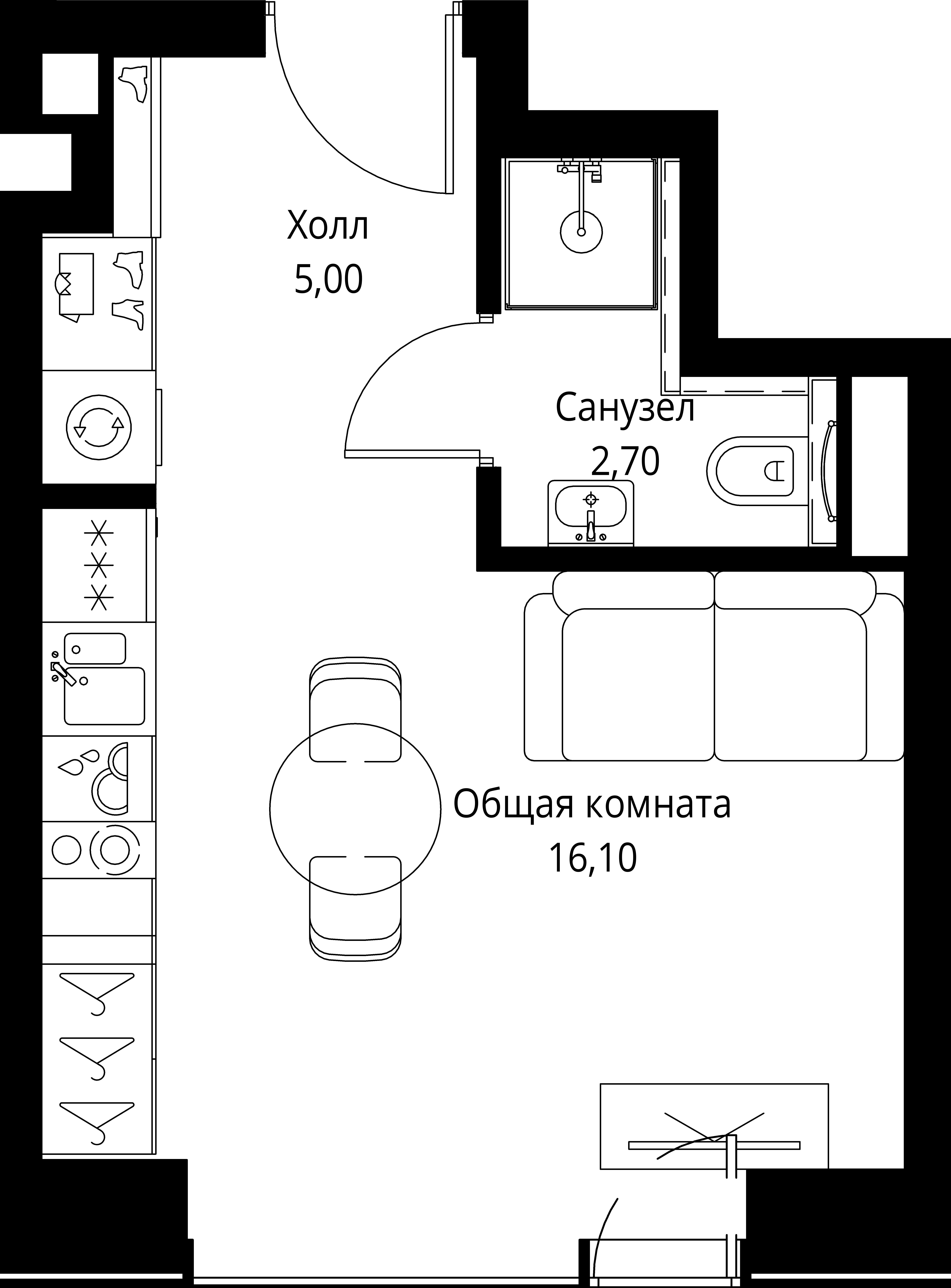 Студия, 23.8 м², 27/46 этаж, ЖК «Веер»
