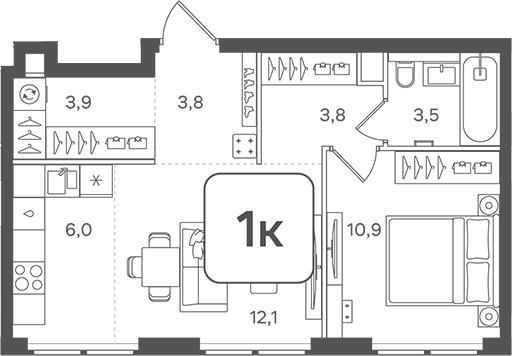 2-комн., 44 м², 3/31 этаж, ЖК «НАЗАРЕ»