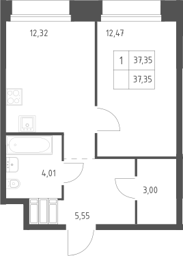 1-комн., 37.35 м², 21/23 этаж, ЖК «Тропарево Парк»