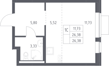 Студия, 26.38 м², 13/13 этаж, ЖК «Новое Видное»
