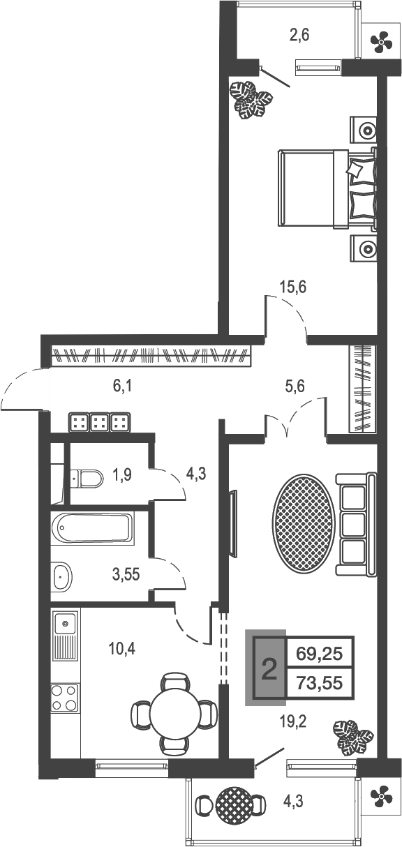 2-комн. квартира, 66.66 м² в ЖК Дом у озера — фото 2