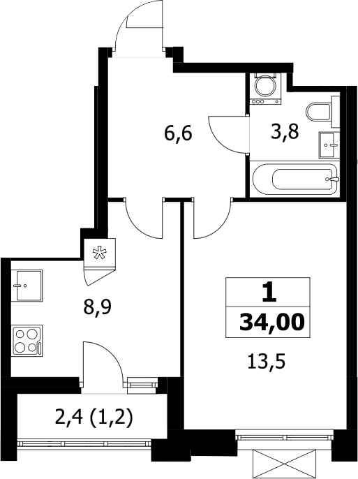 1-комн., 32.8 м², 17/17 этаж, ЖК «Прокшино»