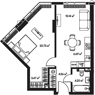2-комн., 54.79 м², 43/57 этаж, ЖК «Джойс»
