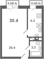 1-комн., 29.8 м², 3/4 этаж, ЖК «Южная Долина»