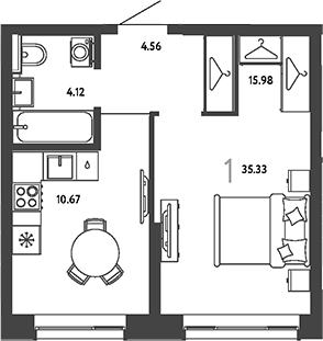 1-комн., 35.33 м², 15/18 этаж, ЖК «Страна.Парковая»