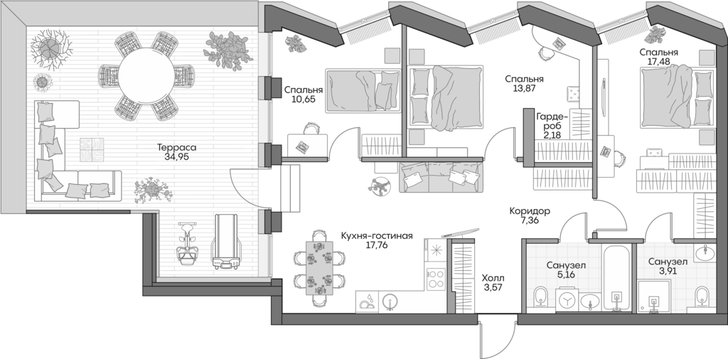 4+ комнаты, 79.05 м², 13/16 этаж, ЖК «Инсайдер»