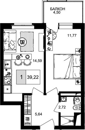 1-комн. квартира, 34.72 м² в ЖК IT гостиничный комплекс Корсаков — фото 2