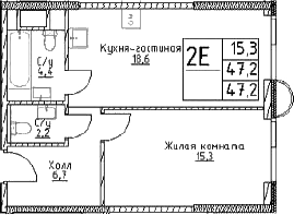 2-комн., 47.2 м², 12/29 этаж, ЖК «Наметкин Тауэр»