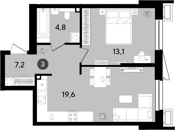 2-комн. квартира, 44.7 м² в ЖК Парк Победы — фото 2