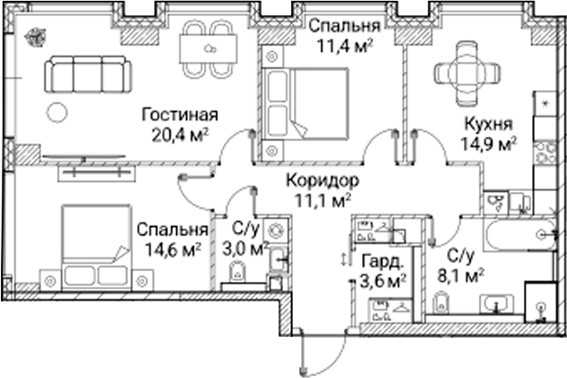 3-комн., 87.1 м², 9/41 этаж, ЖК «СЕЗАР БУДУЩЕЕ»