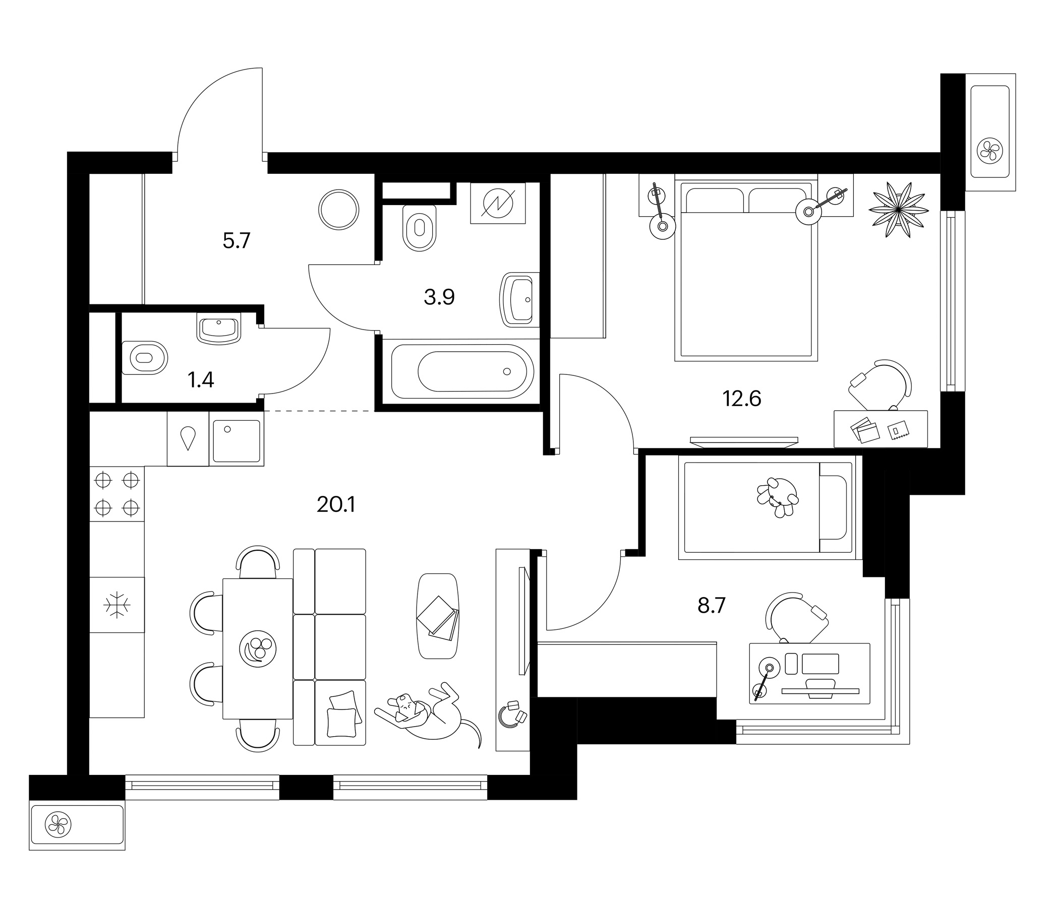 2-комн., 52.4 м², 22/25 этаж, ЖК «Белая Дача парк»