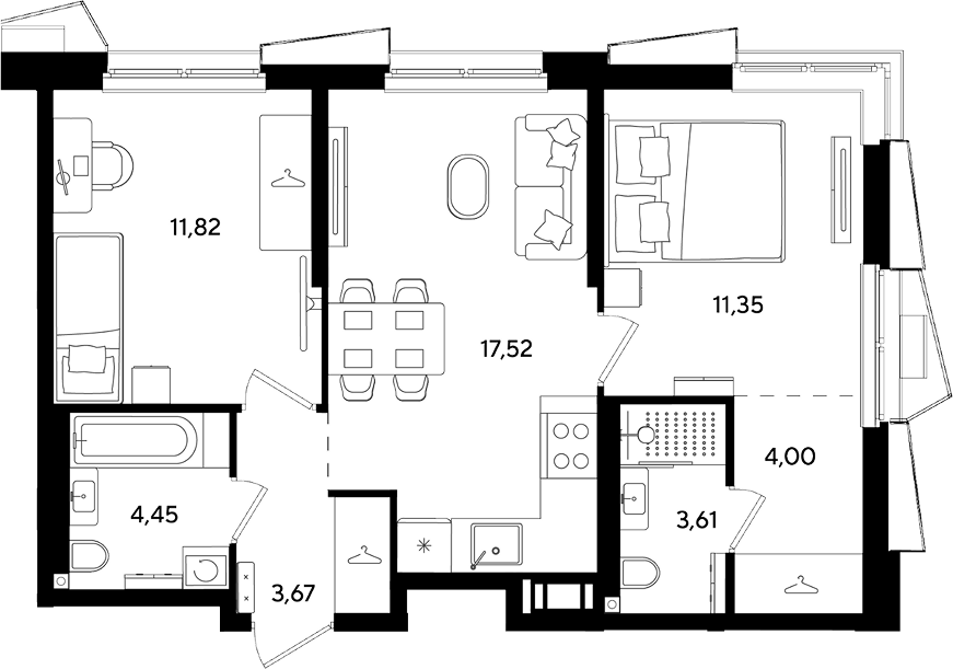 3-комн., 56.42 м², 5/7 этаж, ЖК «Парк Победы 3»