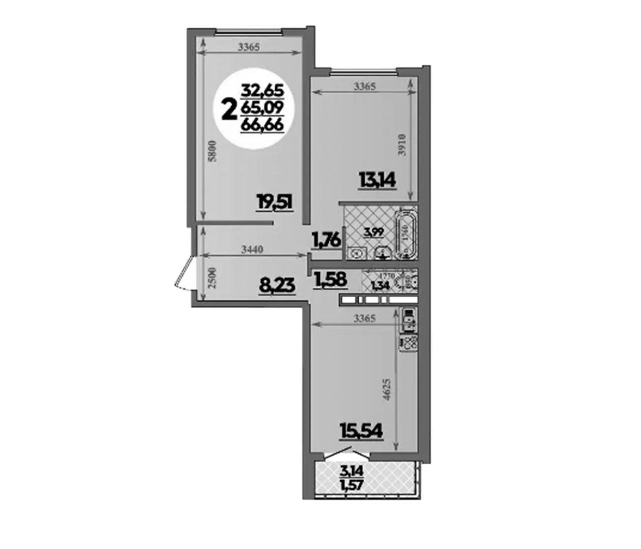 2-комн. квартира, 65.09 м² в ЖК Город у моря — фото 2