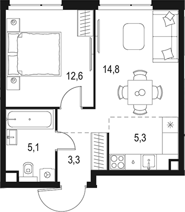 2-комн., 41.1 м², 2/11 этаж, ЖК «Левел Мичуринский»