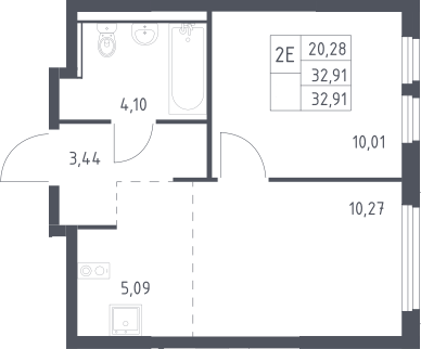 2-комн., 32.9 м², 10/17 этаж, ЖК «Пригород Лесное»