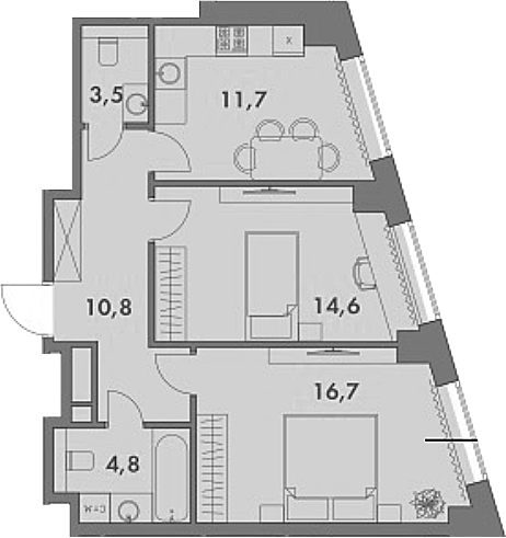 3-комн., 62.1 м², 34/35 этаж, ЖК «Родина Парк»