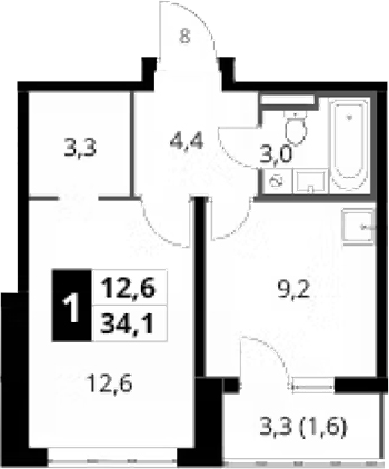 1-комн., 32.5 м², 2/24 этаж, ЖК «1-й Донской»