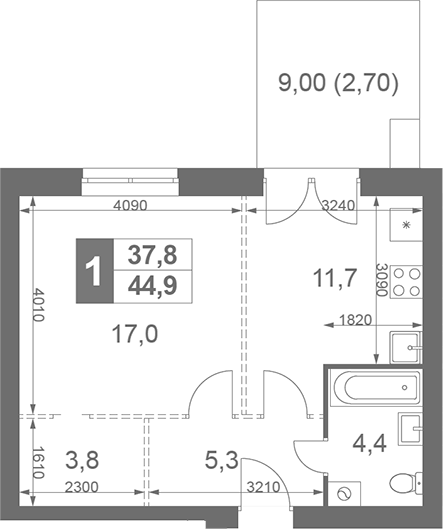 1-комн., 42.2 м², 1/4 этаж, ЖК «Дубровицы Клаб»