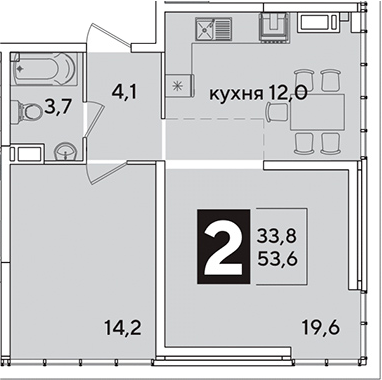2-комн. квартира, 53.6 м² в ЖК Самолет — фото 2