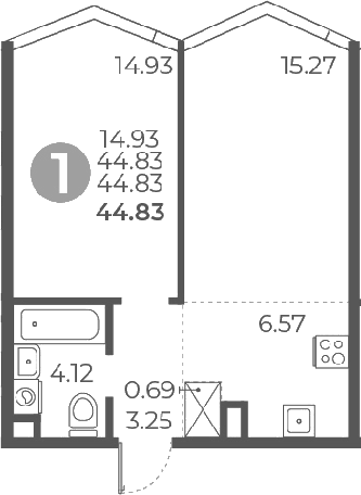 2-комн., 44.83 м², 24/27 этаж, ЖК «Мневники от Гранель»