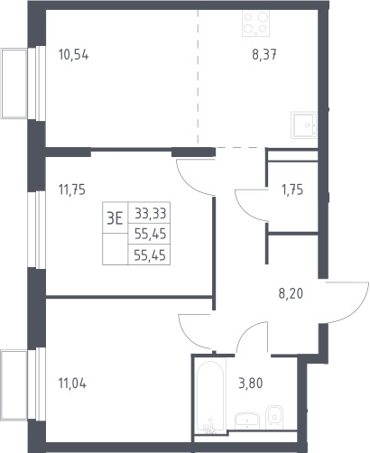 3-комн., 55.45 м², 8/24 этаж, ЖК «Квартал Строгино»